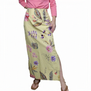 Maxi skirt 100% Silk floral print Yellow & Pink colors DONNA MORGAN
